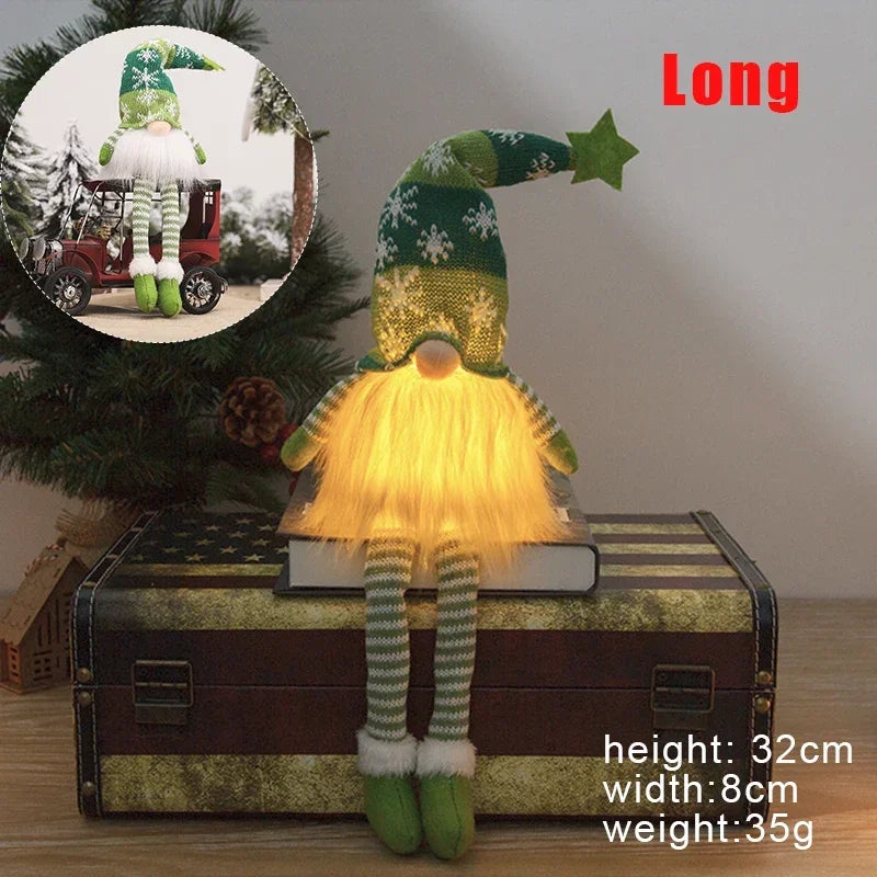 Christmas Faceless Doll Gnome Ornaments LED Light Plush Knitting Crafts Tree Pendant Christmas Decorations for Home Kids Gift