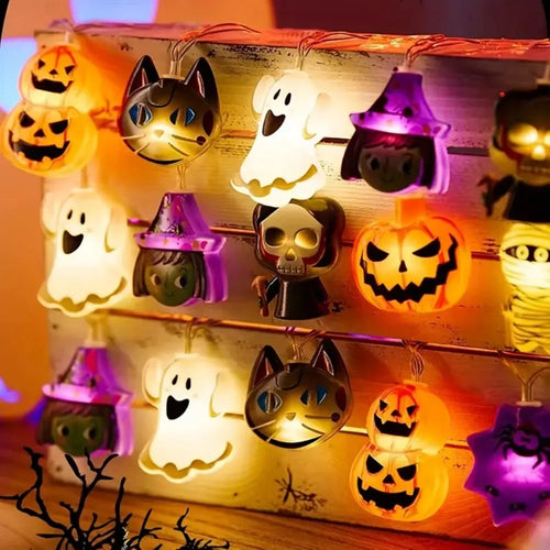 1PC 1.5M10LED/3M20LED Halloween Battery Box 8-Element Light String,Without Battery,Used for Halloween,Autumn Harvest Decoration